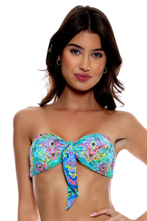 Luli Fama Ocean Breeze Knot Bow Bandeau Top